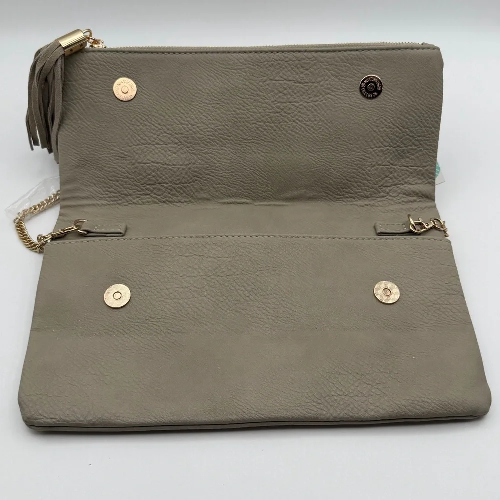 Octavia Palermo Stitch‎ Detail Clutch Crossbody Light Grey Gold Tassel NWT